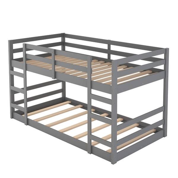slide 2 of 20, Cabin Style Twin Over Twin Wood Bunk Bed with Ladder,Muti-Functional Bunk Bed Gray