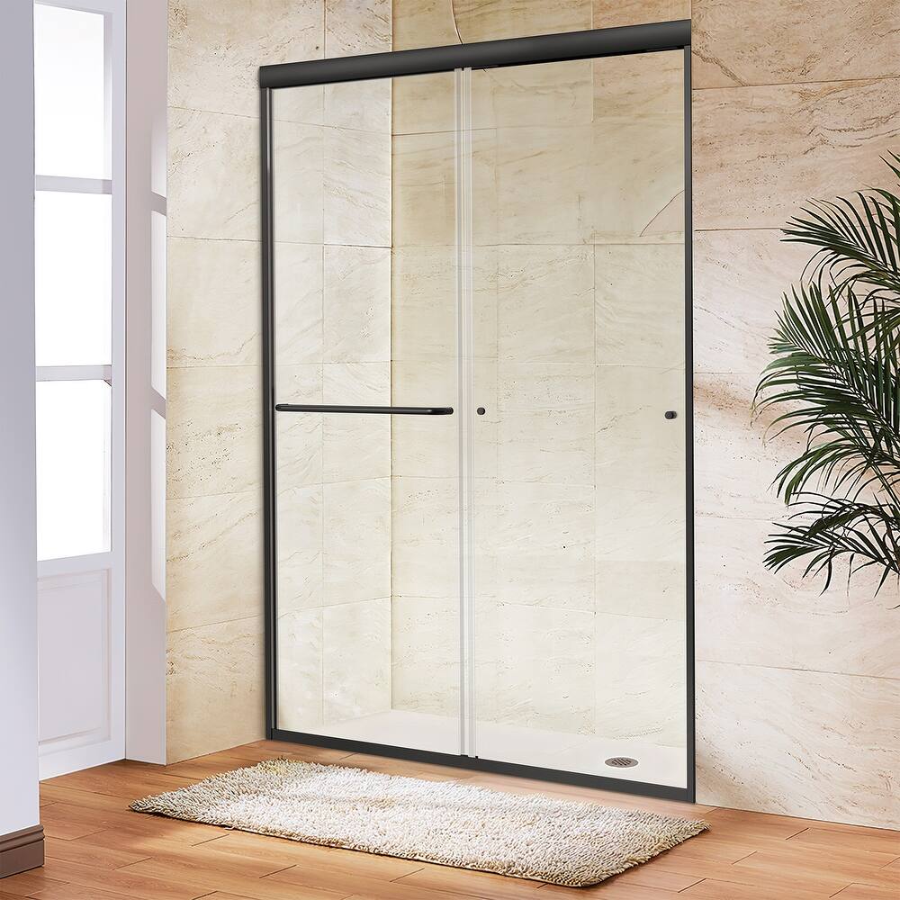 Matte Black Semi-Frameless Double-sliding Shower Door with Clear Glass - 48 in.Wx72 in.H