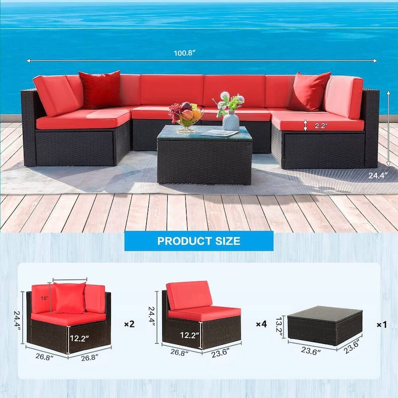 Lacoo 7 Pieces Outdoor Sectional Sofa Wicker Rattan Conversation Sets