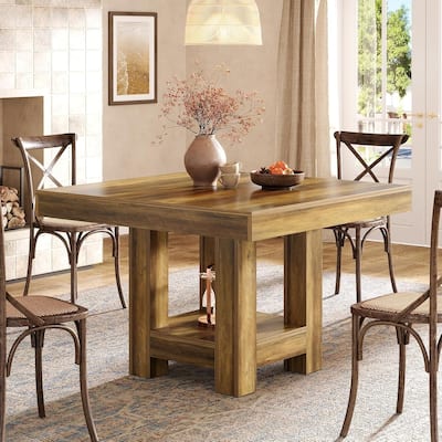 Square Dining Table for 2-4, 39-inch Farmhouse Small Kitchen Dinner Table with Storage Shelf