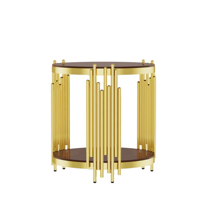 Modern Gold & Steel Round Coffee Table with 8mm Tempered Glass for Living Room