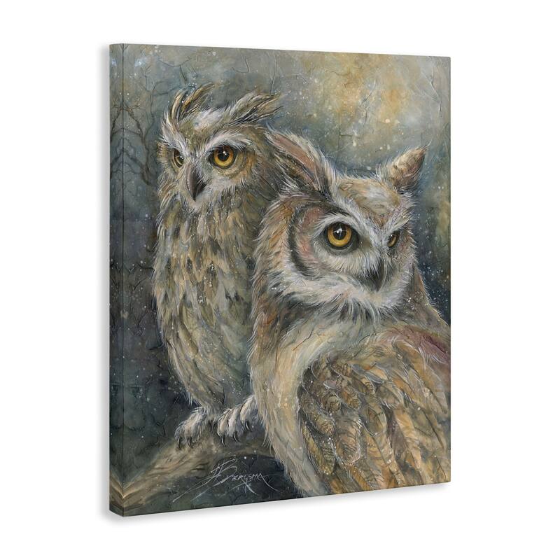 Stupell Neutral Feathered Owl Pair Canvas Wall Art Design By Jody Bergsma