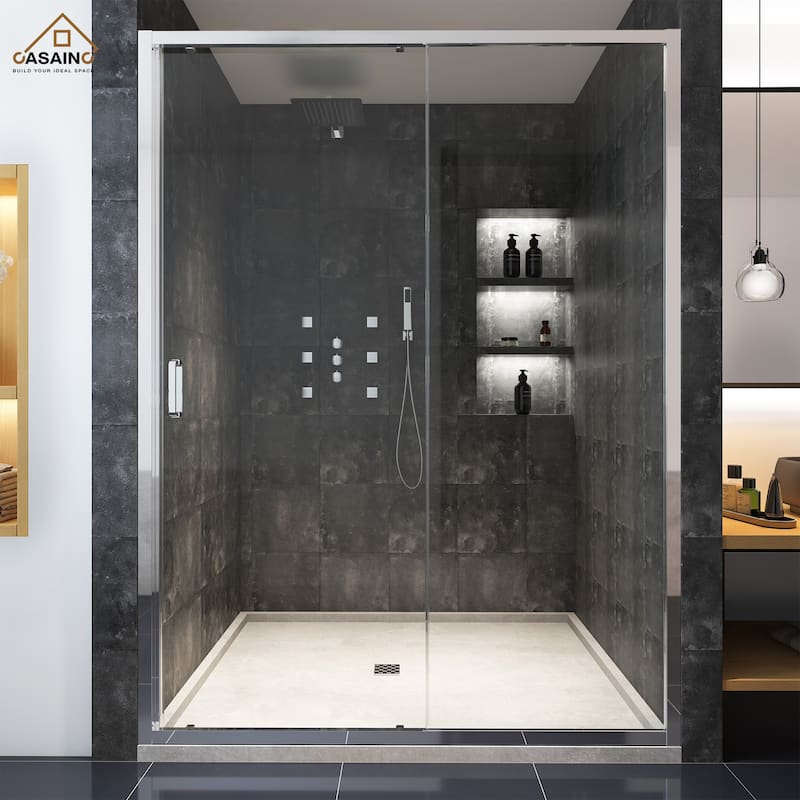 CASAINC 60 "x 72" Framed Single Sliding Shower Door - Chromed