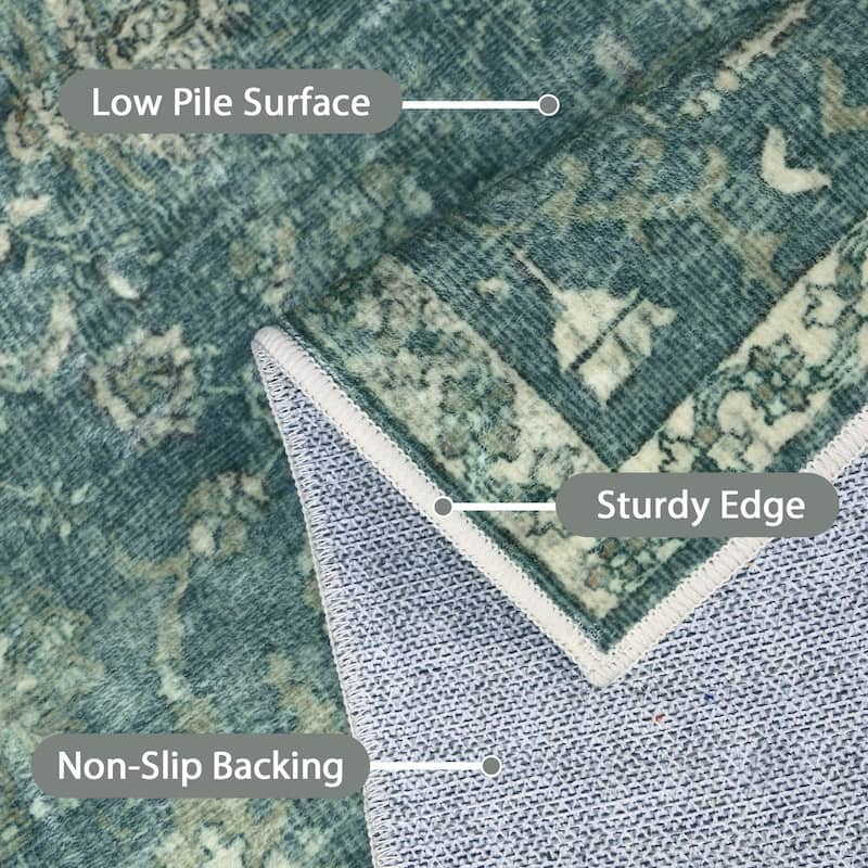 Mcow Vintage Collection Distressed Floral Low-Pile Machine-Washable Area Rug - 8' x 10'