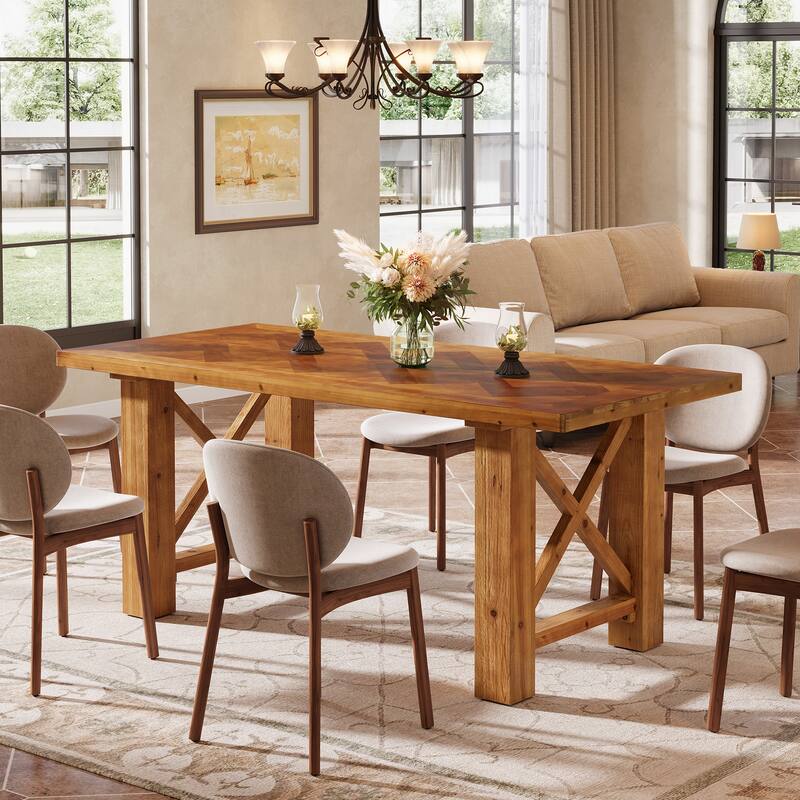 63-Inch Dining Table for 4-6, Solid Wood Kitchen Table for Dining Room, Living Room