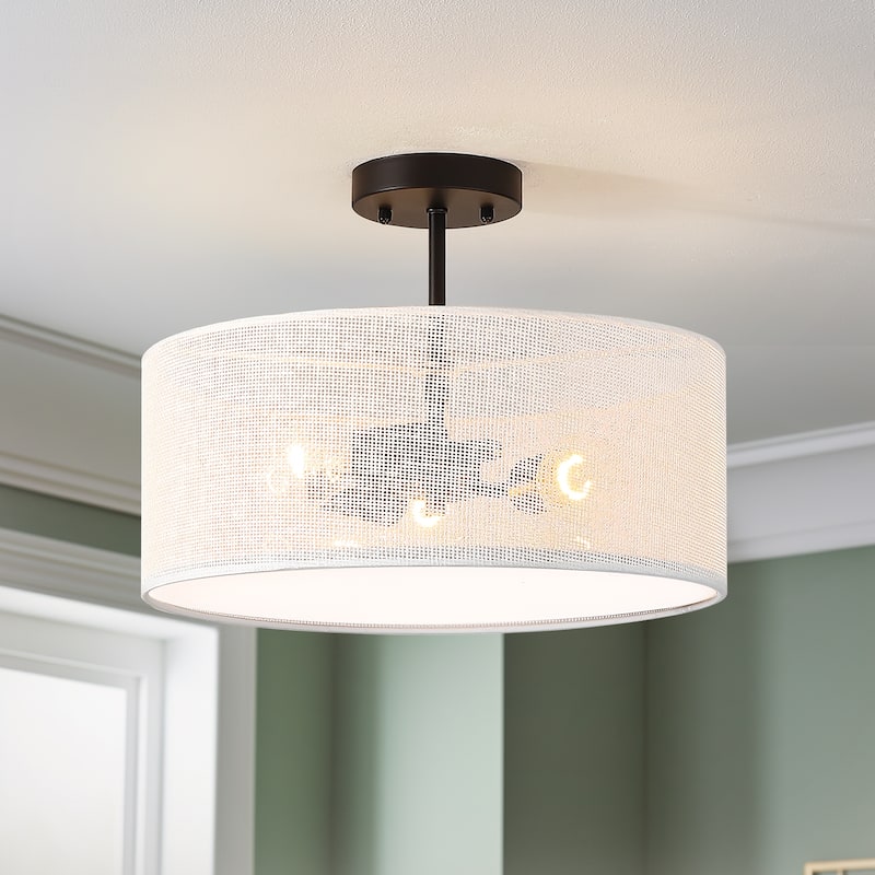 Bayou 3-Light Drum Semi-Flush Mount With Black Canopy - 16''W - 16''W