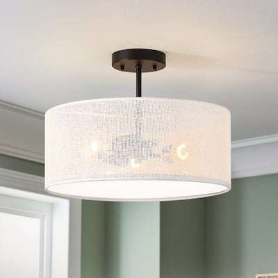 Bayou 3-Light Drum Semi-Flush Mount With Black Canopy - 16''W