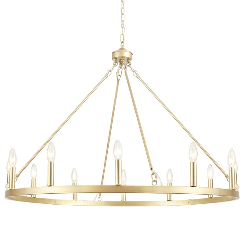 12-Light 37.99 in. Rustic Wagon Wheel Chandelier for Bedroom Kitchen