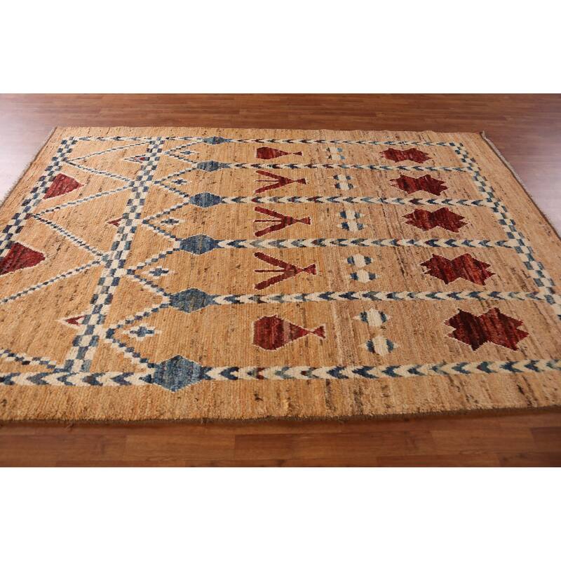 Geometric Tribal Moroccan Rug Hand-Knotted Multi-Color Wool Carpet - 6'9" x 9'7"