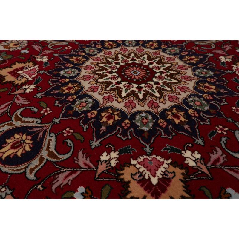 5'0''x5'0" Burgundy TTabrizz Round Rug 250 KPSI Hand Knotted Wool Medallion Motif - 5' x 5' -Round