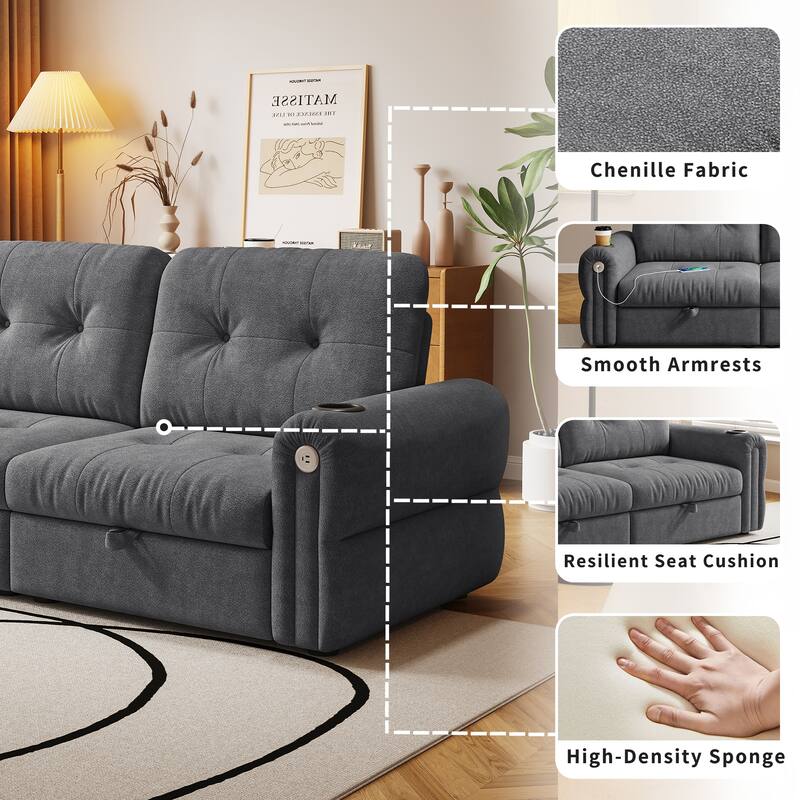 GDFStudio - Chenille Convertible 2-Seater 74" Sofa Bed
