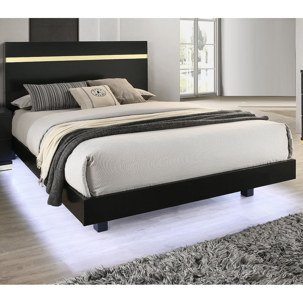 Contemporary Platform Black Finish 1Pc LED Bed