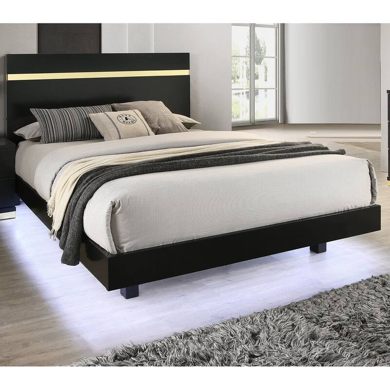 Contemporary Platform Black Finish 1Pc LED Bed