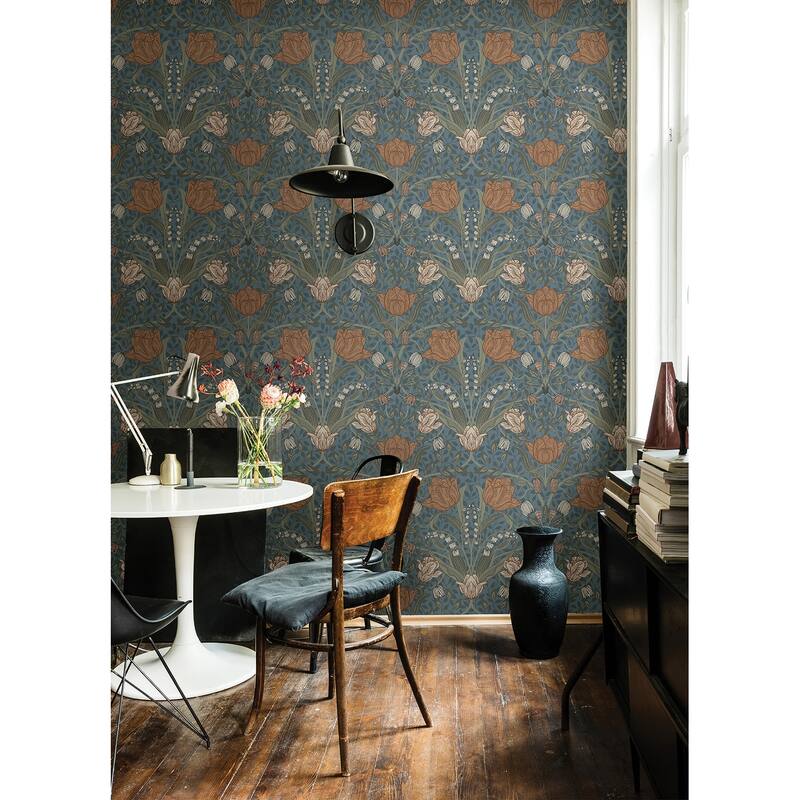 A-Street Prints Fillippa Blue Tulip Wallpaper