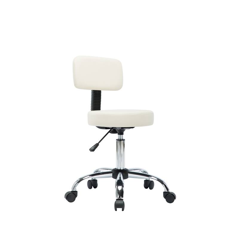 Adjustable Rolling Work Stool with Faux Leather Seat and Foldable Footrest, Versatile Stool for Home Office, Vanity,
