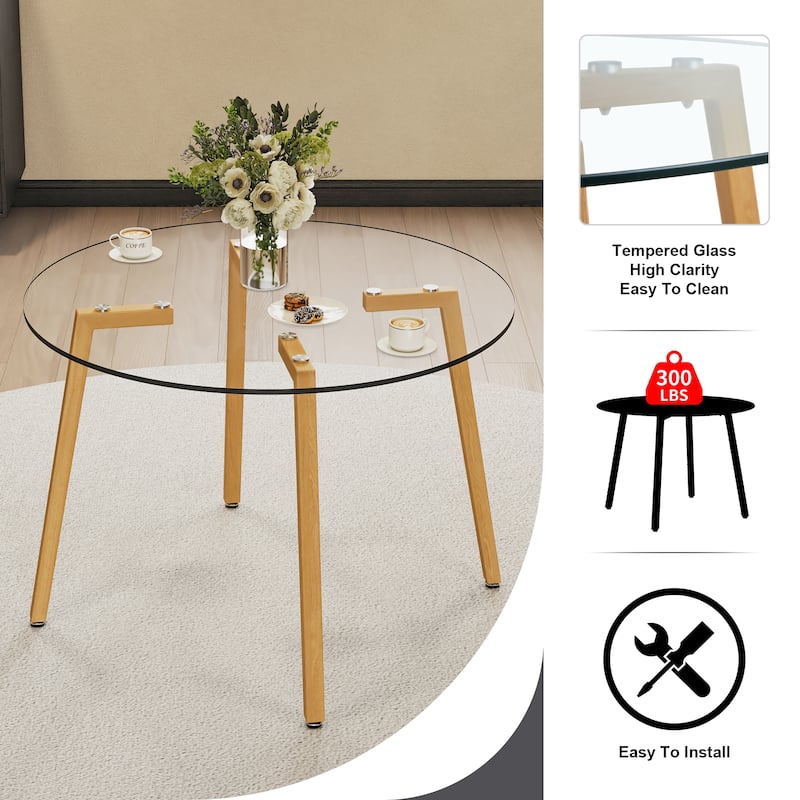Modern simple style round transparent tempered glass table, tempered glass table top