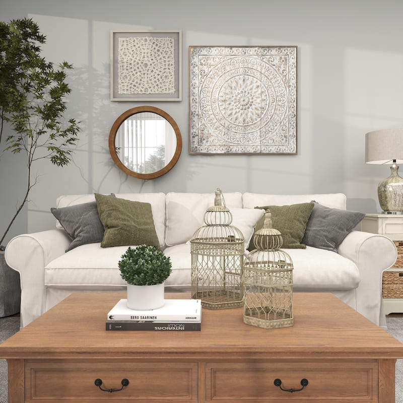 Metal Floral Embossed Home Wall Decor with Gray Backing - Grey or Silver - Roche River Decor