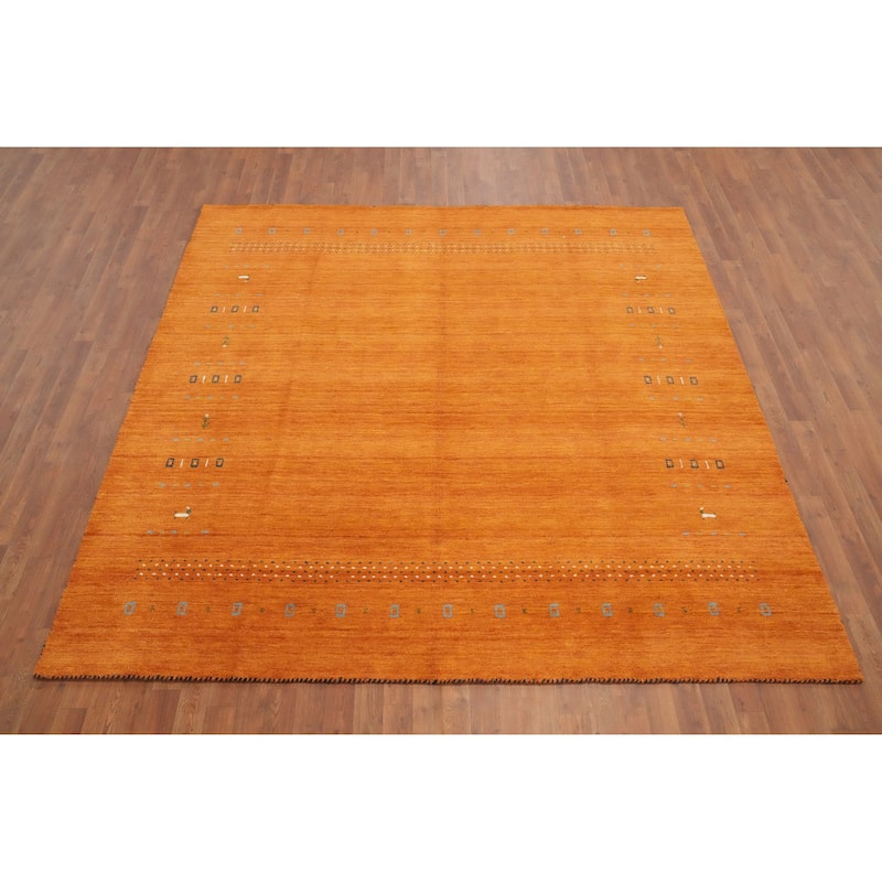 Hand Knotted Oriental 100% Wool Carpet Tribal Animal Pictorial Oranges & Rust Gabbeh Area Rug - 8' 0'' X 7' 11''