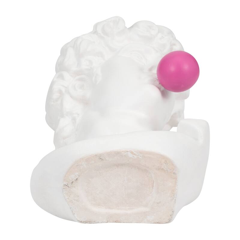 Sculptural Resin Greek God Head Statue with Gum - 13", White & Pink - 12.5"