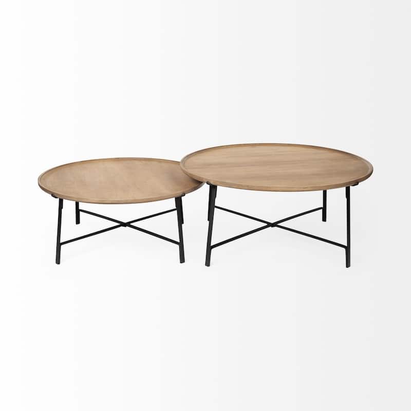 HomeRoots Set of Two Brown and Black Solid Wood and Iron Round Nested Coffee Tables - 41