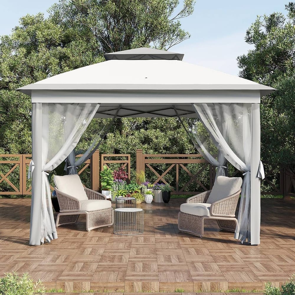 11x11ft Outdoor Canopy Shelter Pop Up Gazebo Tent with Mosquito Netting