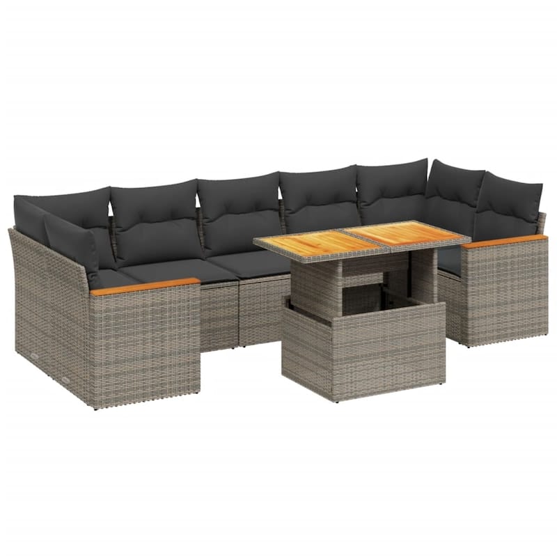 vidaXL Patio Sofa Set with Cushions Lounge Set 7 Piece Poly Rattan Acacia - 21.7 x 39.4 x 28.7