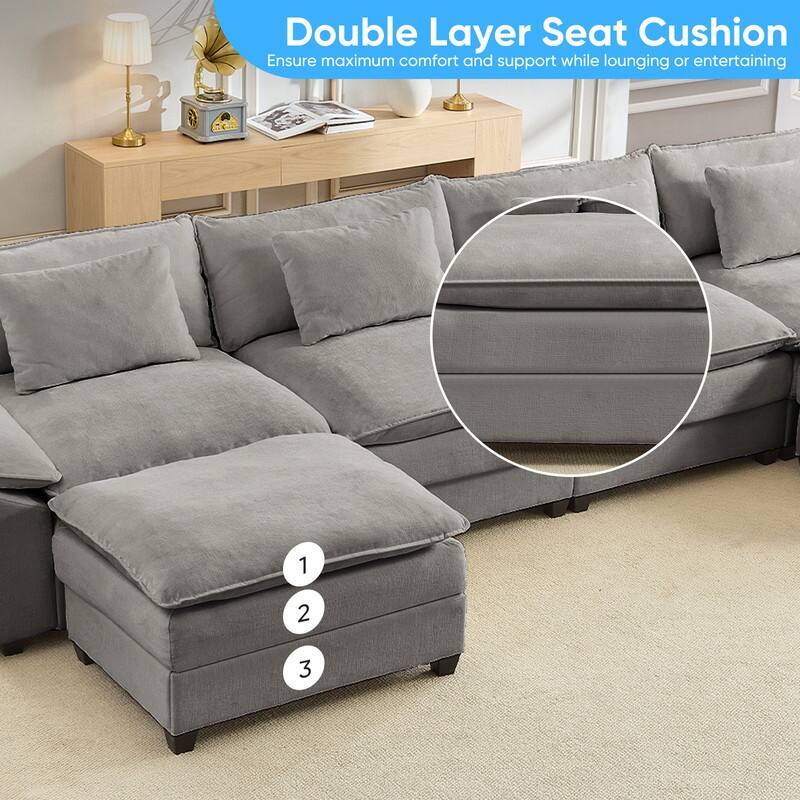 Modern 156''Oversized U-Shaped Modular Sectional Sofa with 2 Ottomans,6-Seat Cloud Couch,Chenille Sofa Sleeper Deep Seat Couches