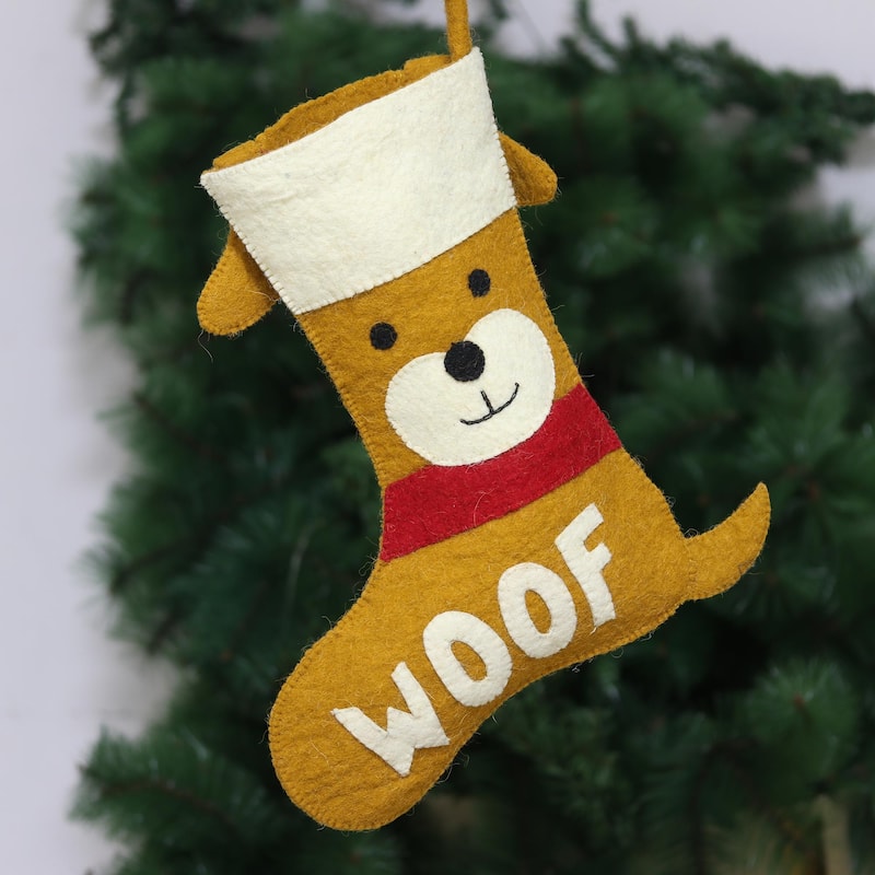 NOVICA Handmade Woof Wool Felt Christmas Stocking