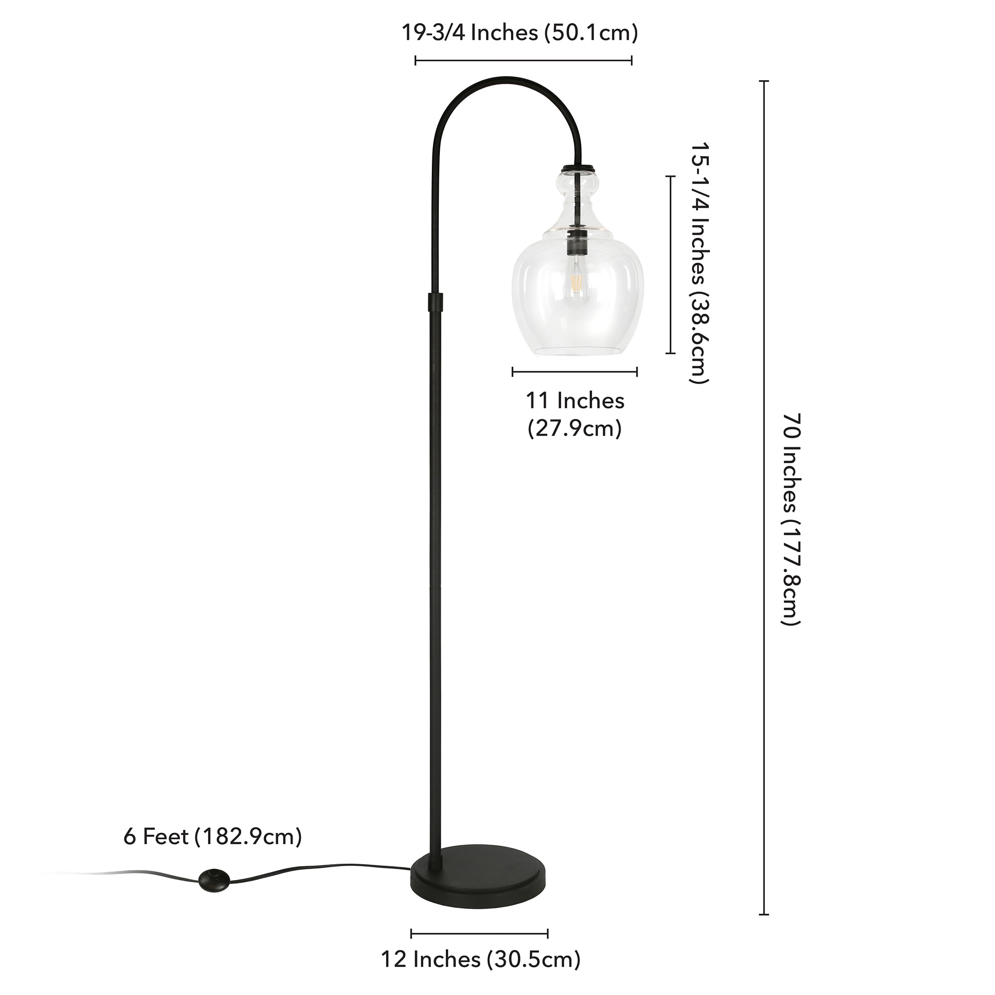 Glass arc top floor lamp