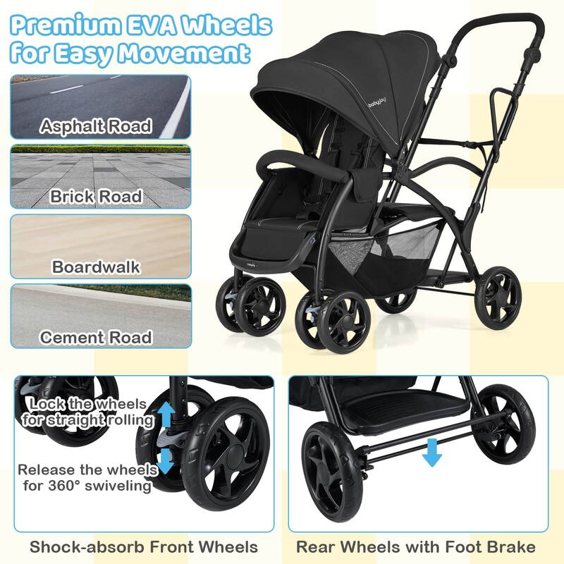 Babyjoy Sit & Stand Double Stroller with Adjustable Handle Bar - See Details