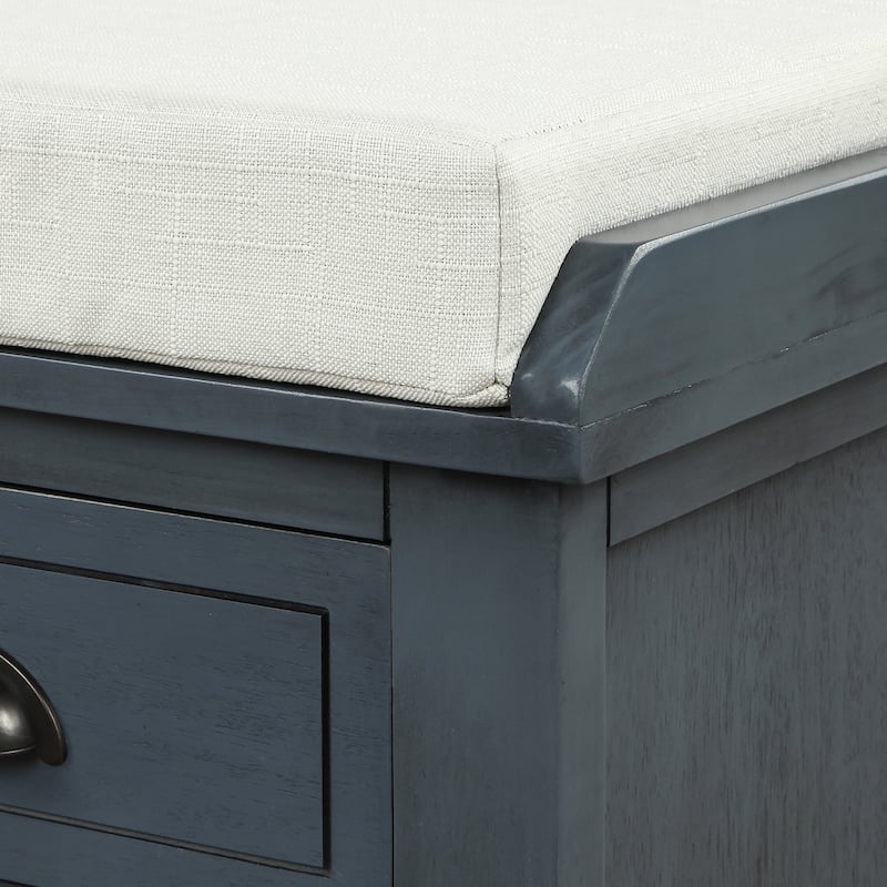 Storage Bench with Drawers and Rattan Baskets Entryway Shoe Bench