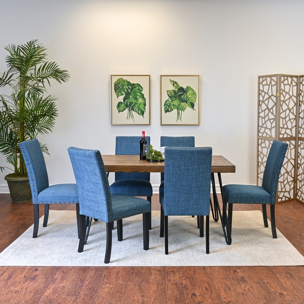 Roundhill Furniture Amisos 7-Piece Dining Set, Hairpin Dining Table with 6 Chairs