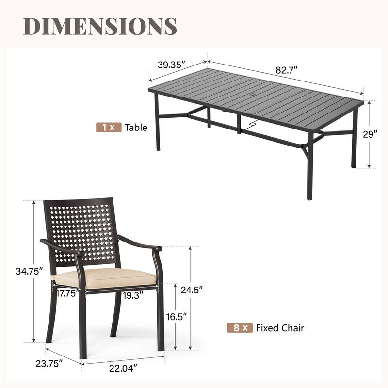 MAISON ARTS 9-Piece Patio Dining Set 1 Large Square Metal Table and 8 Stackable Chairs