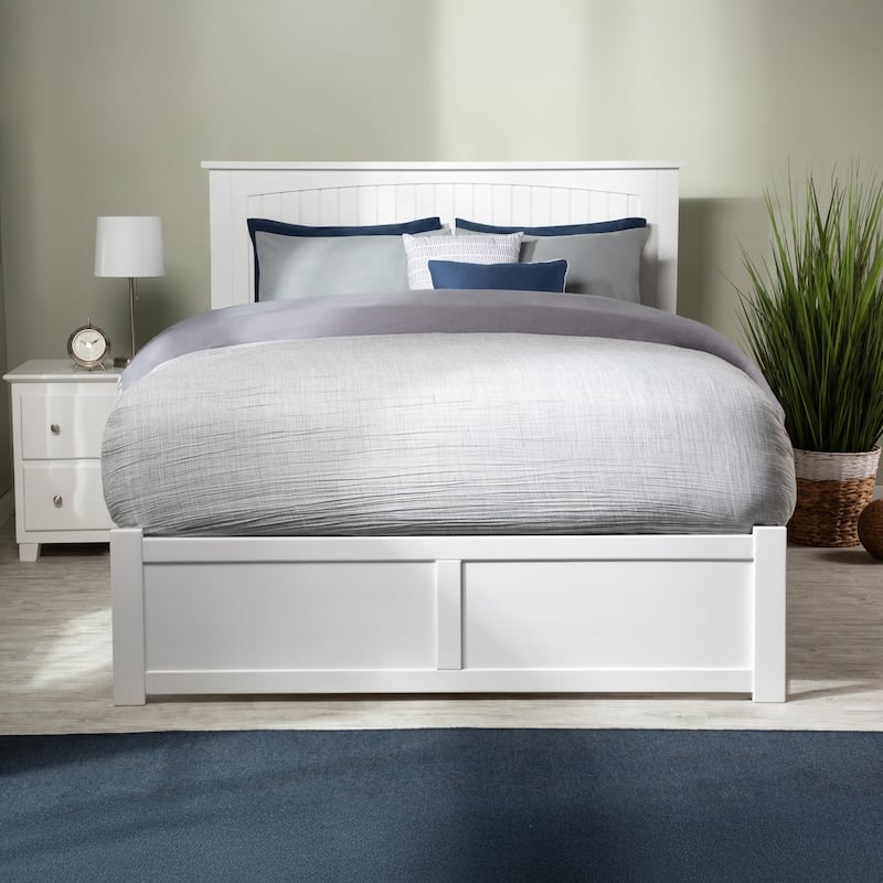 Nantucket Full Solid Wood Platform Bed with Footboard & 2 Storage Drawers in White