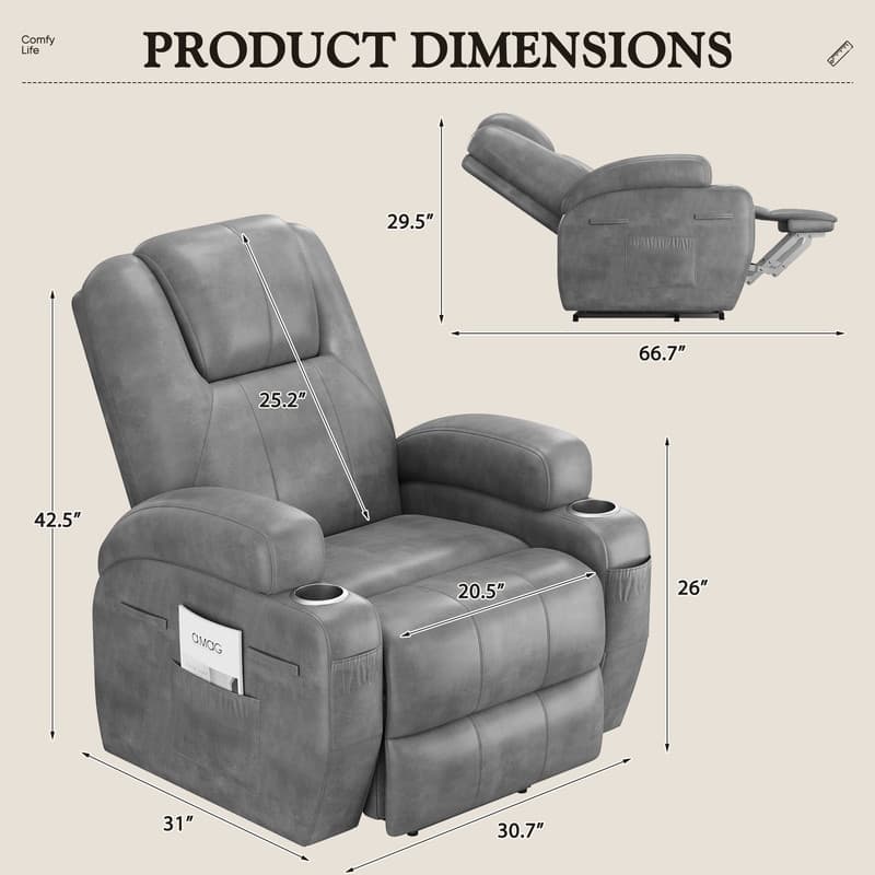 LACOO Power Lift Recliner PU Leather Reclining Chair with Massage
