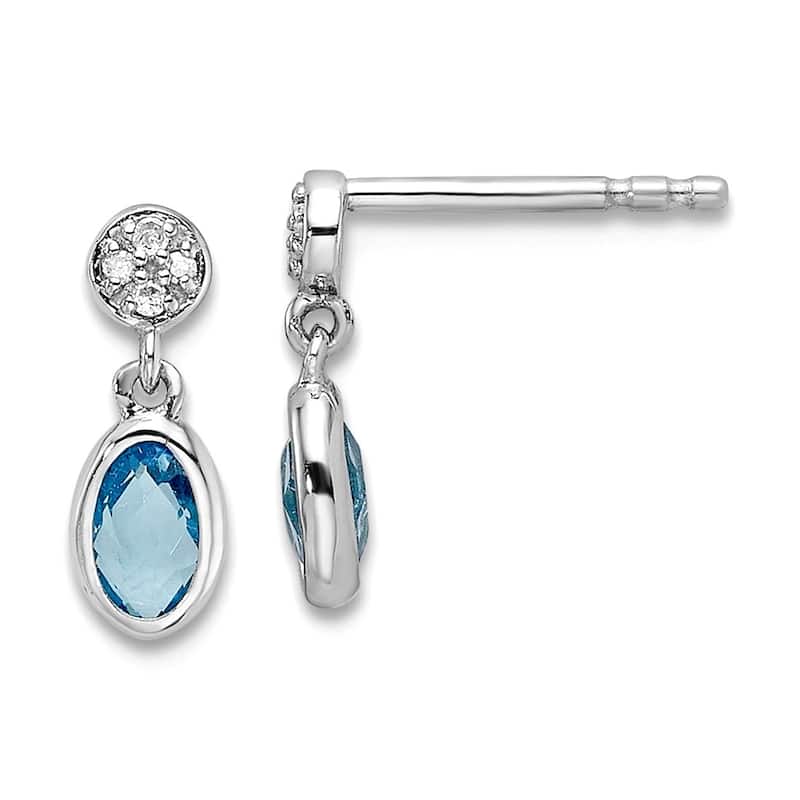 Curata 925 Sterling Silver 12x6mm Amethyst, Blue Toaz and Garnet and Diamond Dangle Earrings - Blue Topaz