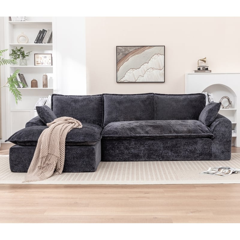 103.15" Modern Chenille Boneless Sectional Sofa with Chaise - Black - Right Facing