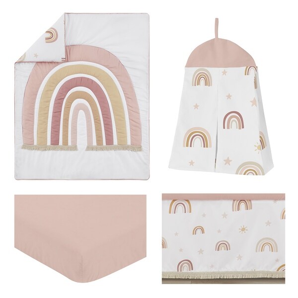 Boho Rainbow Girl 4pc Nursery Crib Bedding Set Blush Pink Dusty