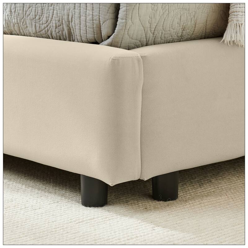 Full Size Upholstered Tufted Bed Frame with Comfortable Backrest and Armrests