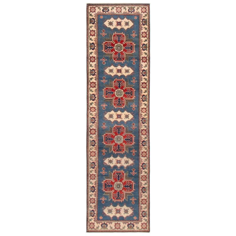 ECARPETGALLERY Hand-knotted Uzbek Ghazni Blue Wool Rug - 2'8 x 9'8 - Blue - 2'8 x 9'8
