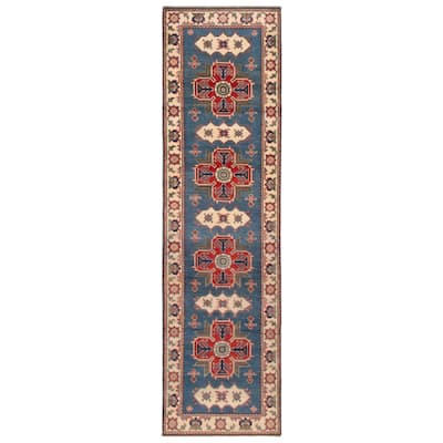 ECARPETGALLERY Hand-knotted Uzbek Ghazni Blue Wool Rug - 2'8 x 9'8