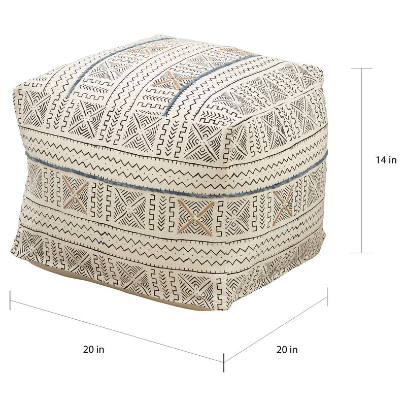 Floor Pouf With Abstract Mudcloth Design