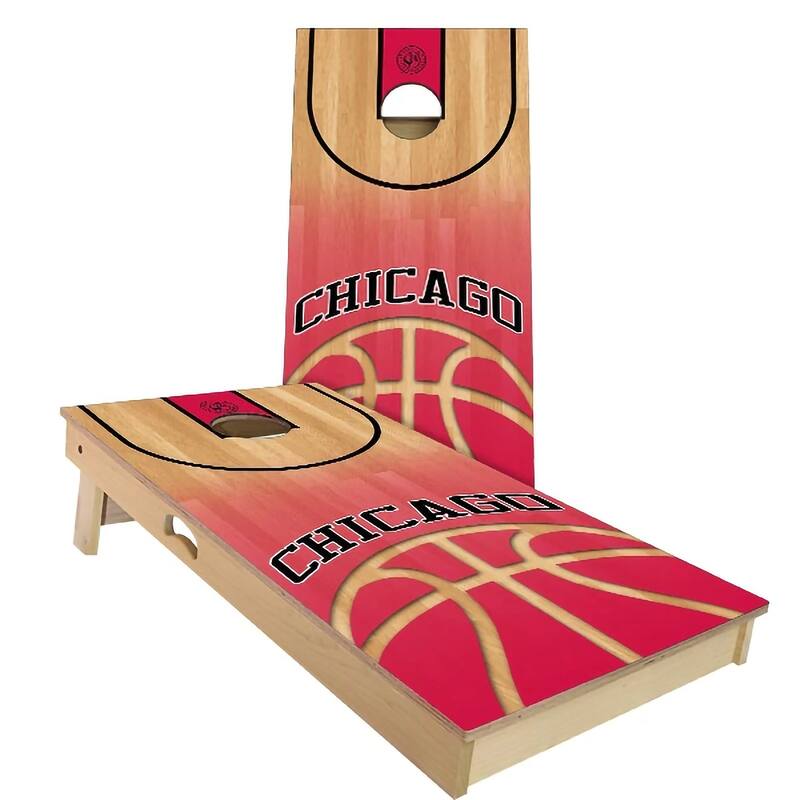 Chicago Basketball Outdoor Cornhole Board Set - Backyard 2x4 - Include Case + Edge Lights