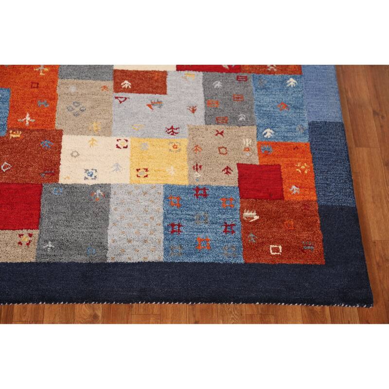 Geometric Gabbeh Indian Area Rug Tribal Hand-Tufted Wool Carpet - 5'3" x 7'7"