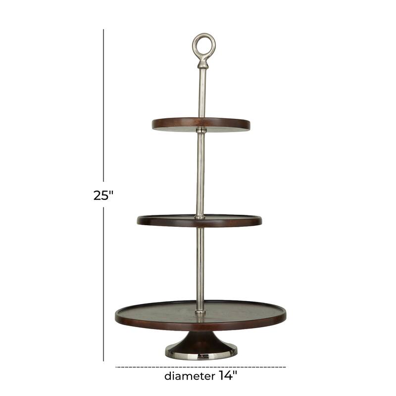 Dark Brown Mango Wood Tiered Server with Aluminum Bases or Gold Stand - 2 Tier or 3 Tier