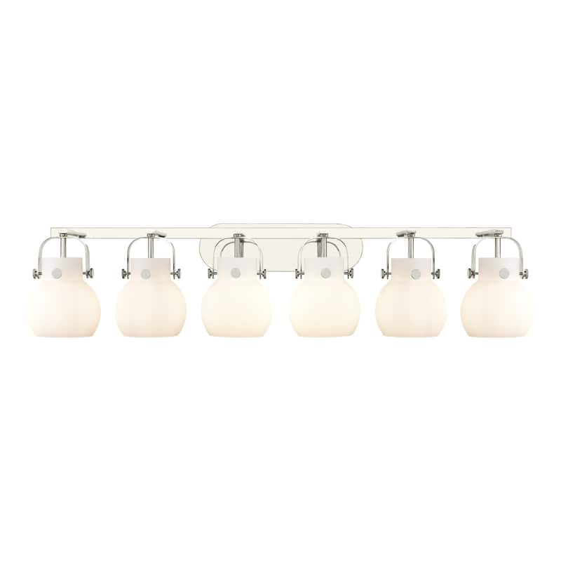 Innovations Lighting 423-6W-10-46 Pilaster II Sphere Vanity Pilaster - Polished Nickel / Matte White