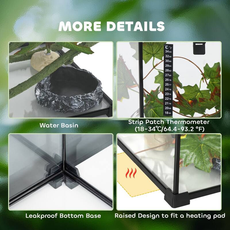 PawHut 14 Gallon Glass Reptile Enclosure with Decor Kit, Crested Gecko Tank, Full View Terrarium Tank