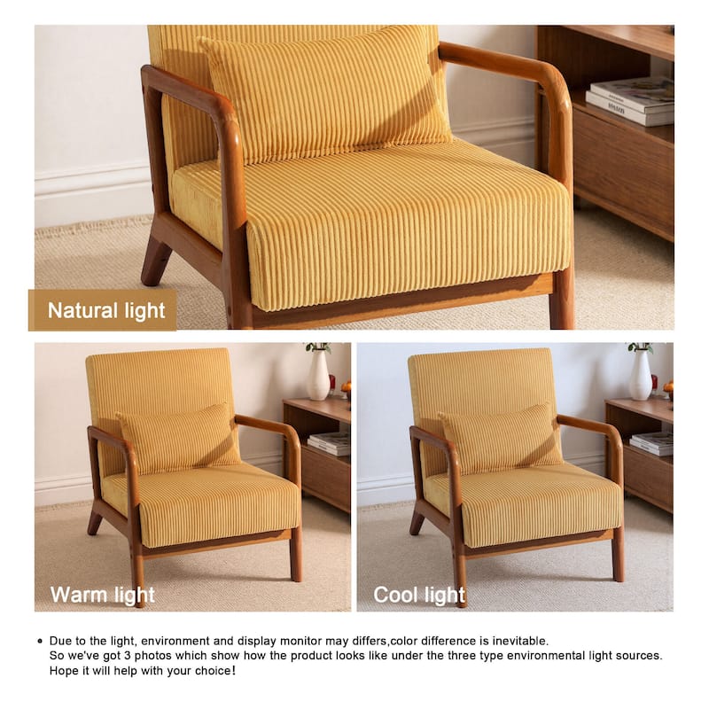 25" W Mid Century Upholstered Wood Accent Chair with Pillow