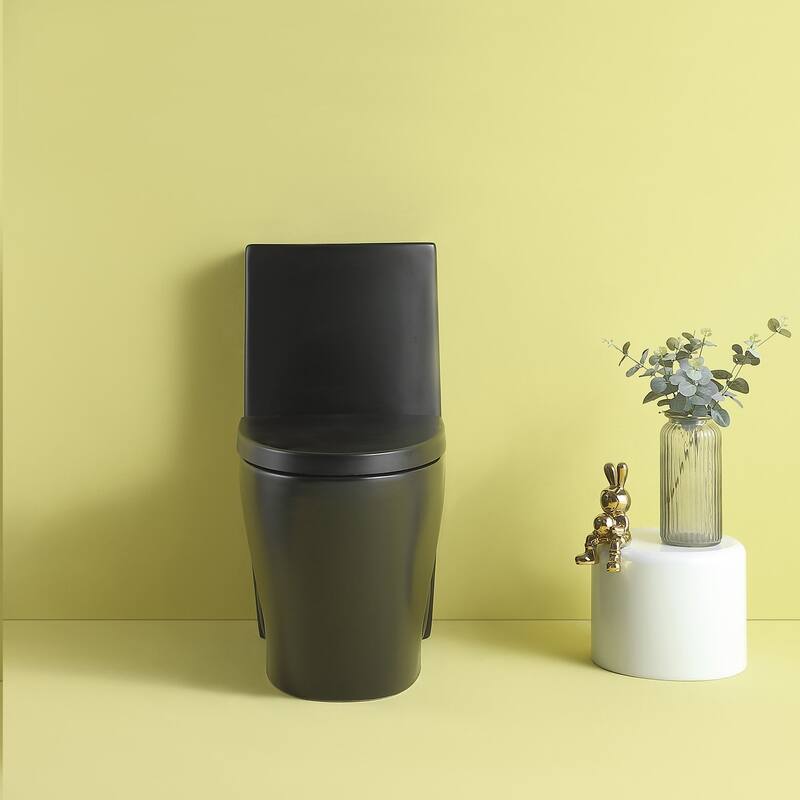 15 5/8 Inch One-piece 1.1/1.6 GPF Dual Flush Elongated Toilet with Soft-Close Seat - Matte Black