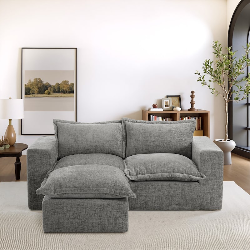 Comfy Cloud Couch Plush Modular Sectional Sofa For Living Room - Grey/3 piece(ottoman) - Reversible